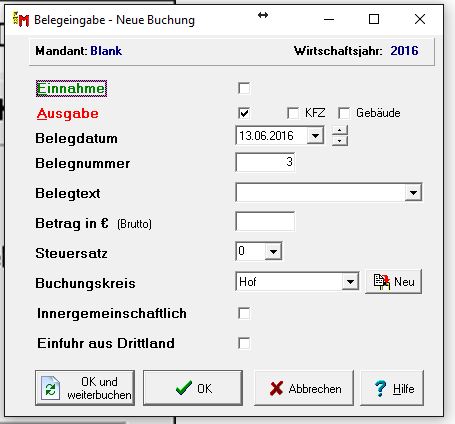 EA-Manager – Belegeingabe für eine neue Buchung
