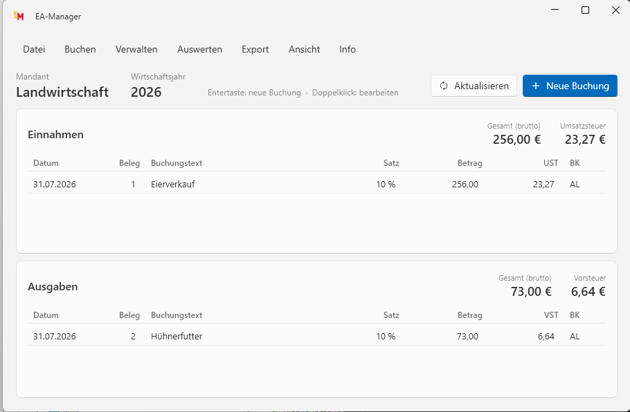 EA-Manager – Übersicht der Einnahmen und Ausgaben