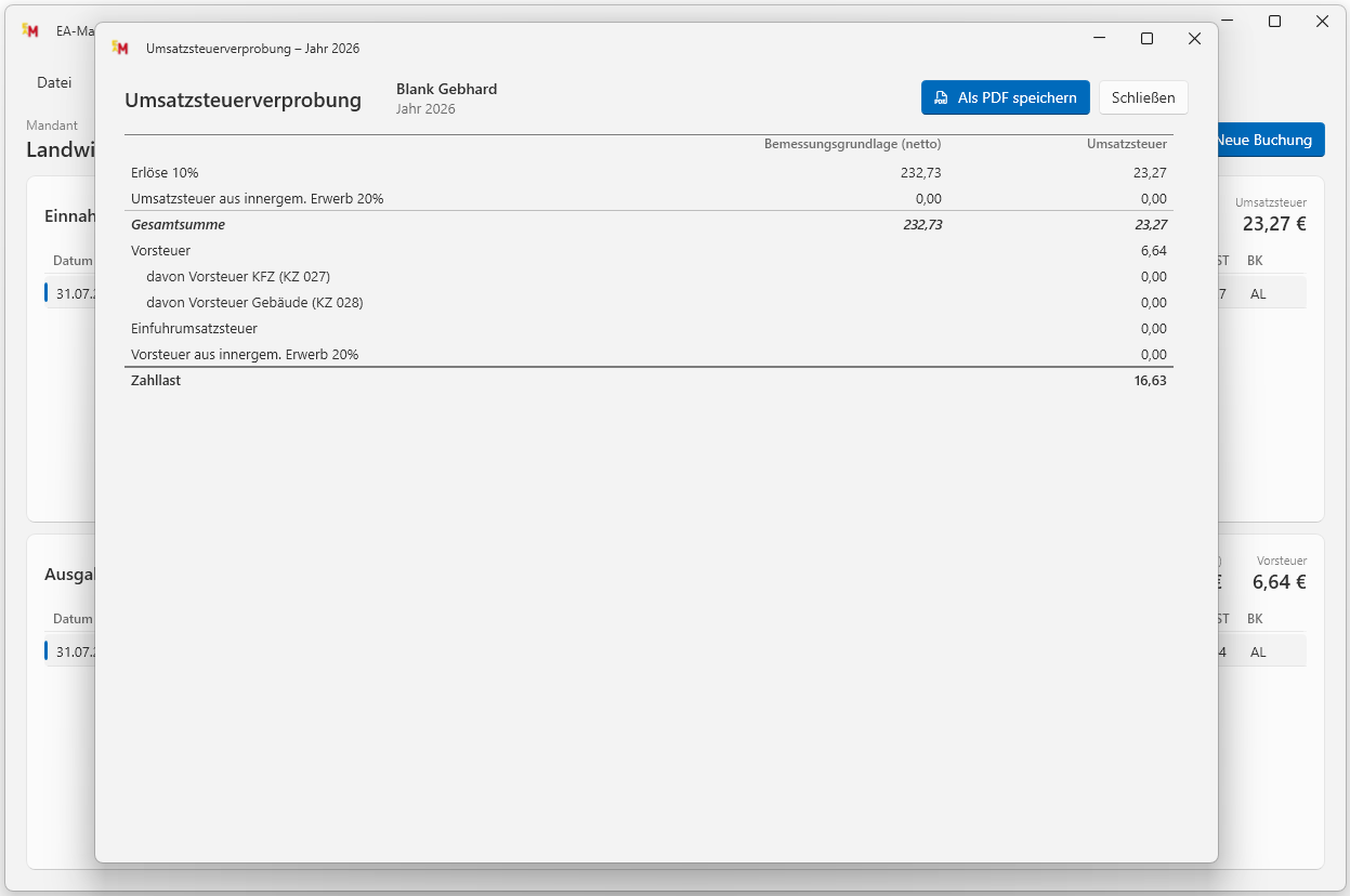 EA-Manager – Umsatzsteuerverprobung als Auswertung